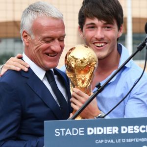 Didier et Dylan Deschamps durant l'inauguration du Stade de football Didier Deschamps à Cap d'Ail le 12 septembre 2018. © Bruno Bebert / Bestimage