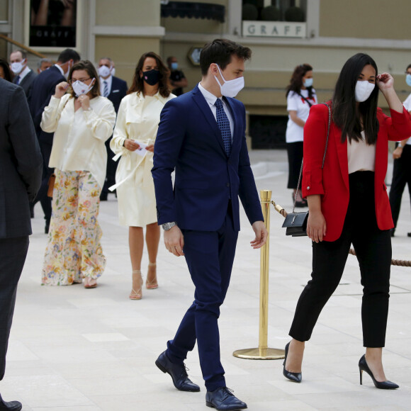 Louis et sa femme Marie Ducruet - Inauguration de la place du Casino en présence du couple princier à Monaco le 2 juin 2020. Les participants portent des masques pour se protéger de l'épidémie de Coronavirus (Covid-19). © Dylan Meiffret / Nice Matin / Bestimage