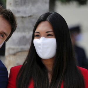 Louis et sa femme Marie Ducruet - Inauguration de la place du Casino en présence du couple princier à Monaco le 2 juin 2020. Les participants portent des masques pour se protéger de l'épidémie de Coronavirus (Covid-19). © Dylan Meiffret / Nice Matin / Bestimage