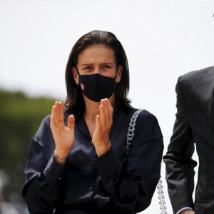 La princesse Stéphanie de Monaco et Andréa Casiraghi - Inauguration de la place du Casino en présence du couple princier à Monaco le 2 juin 2020. Les participants portent des masques pour se protéger de l'épidémie de Coronavirus (Covid-19). © Dylan Meiffret / Nice Matin / Bestimage