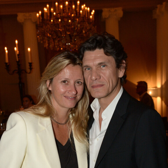 Exclusif - Marc Lavoine et son femme Sarah - Le Restaurant Apicius dans le 8ème arrondissement a été privâtisé pour célébrer l'ouverture de la boutique de joaillerie "Messika" au 259 rue Saint Honoré dans le 1er arrondissement à Paris le 12 juin 2014.