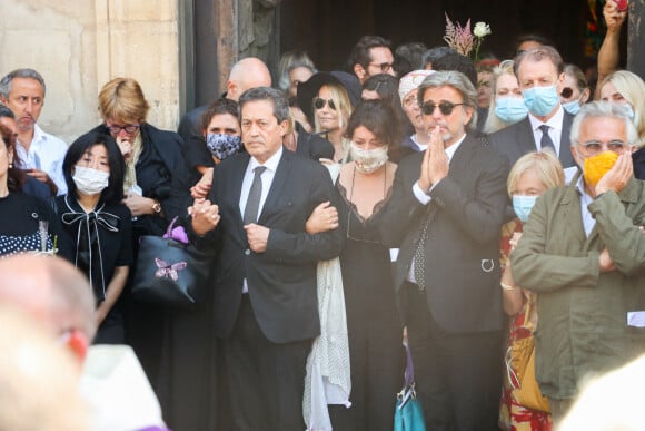 Georges Fenech (dernier compagnon d'Hermine de Clermont-Tonnerre), Alexandre Zouari - Sorties - Obsèques de Hermine de Clermont-Tonnerre en l'église Saint-Pierre de Montmartre à Paris le 9 juillet 2020.