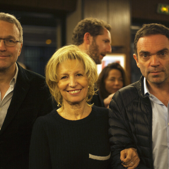 Laurent Ruquier, Catherine Barma et Yann Moix - Remise du Prix Philippe Caloni 2015 à la Scam (Société Civile des Auteurs Multimedias) à Paris le 24 novembre 2015. © Veeren / Bestimage