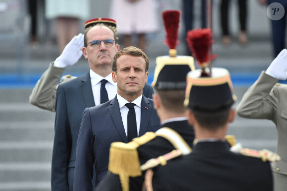 Jean Castex, premier ministre, le président Emmanuel Macron lors de la cérémonie du 14 juillet à Paris le 14 juillet 2020. © Eliot Blondet / Pool / Bestimage