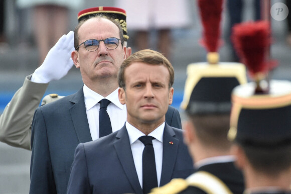 Jean Castex, premier ministre, le président Emmanuel Macron lors de la cérémonie du 14 juillet à Paris le 14 juillet 2020. © Eliot Blondet / Pool / Bestimage