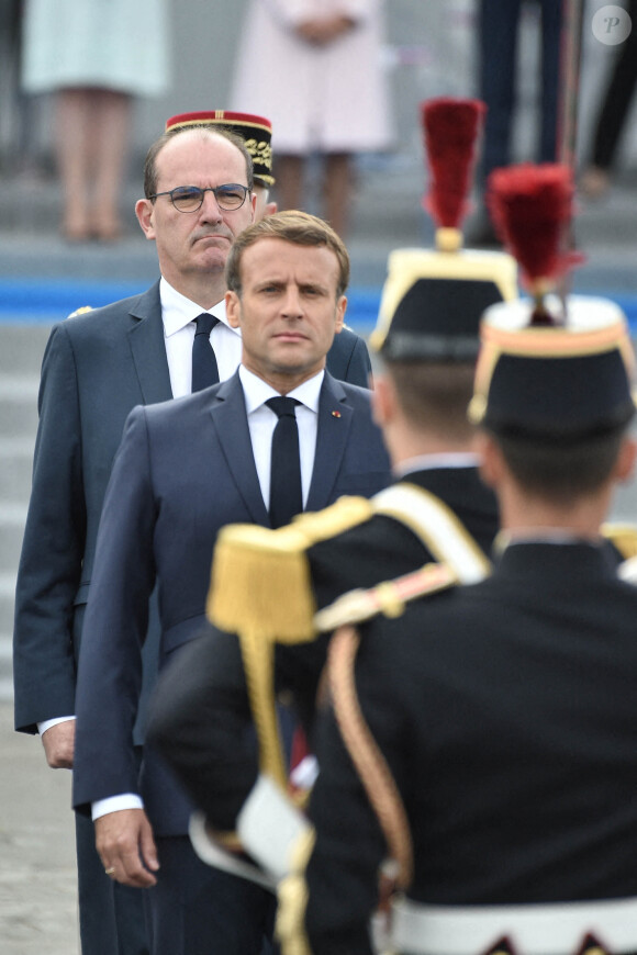 Le premier ministre Jean Castex, le président Emmanuel Macron lors de la cérémonie du 14 juillet à Paris le 14 juillet 2020. © Eliot Blondet / Pool / Bestimage