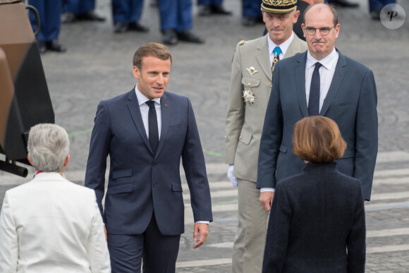 Le président Emmanuel Macron, le premier ministre Jean Castex lors de la cérémonie du 14 juillet à Paris le 14 juillet 2020. © Jacques Witt / Pool / Bestimage