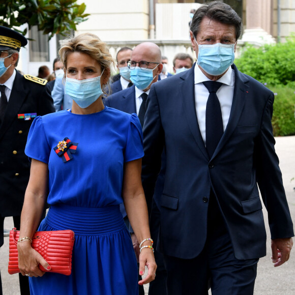 Christian Estrosi, le maire de Nice, et sa femme, Laura Tenoudji Estrosi durant la Cérémonie d'Hommage Municipal aux victimes de l'attentat du 14 Juillet 2016 à Nice le 14 juillet 2020.  © Bruno Bebert / Bestimage