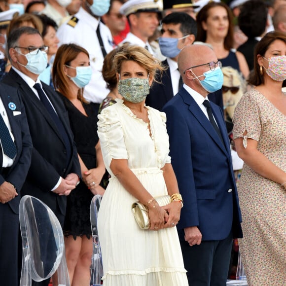 Laura Tenoudji Estrosi, Eric Ciotti, le député de la 1ere circonscription des Alpes-Maritimes, et Marine Brenier, la député de 5ème circonscription des Alpes-Maritimes, durant le défilé militaire lors de la Cérémonie du 14 juillet à Nice, esplanade Jacques Cotta. © Bruno Bebert / Bestimage