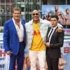 David Hasselhoff, Dwayne Johnson et Zac Efron - Photocall de 'Baywatch' au Sony Center à Berlin, le 30 mai 2017.