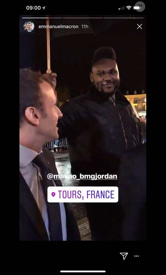 Emmanuel Macron à Tours, le 14 mars 2018, avec Makao.