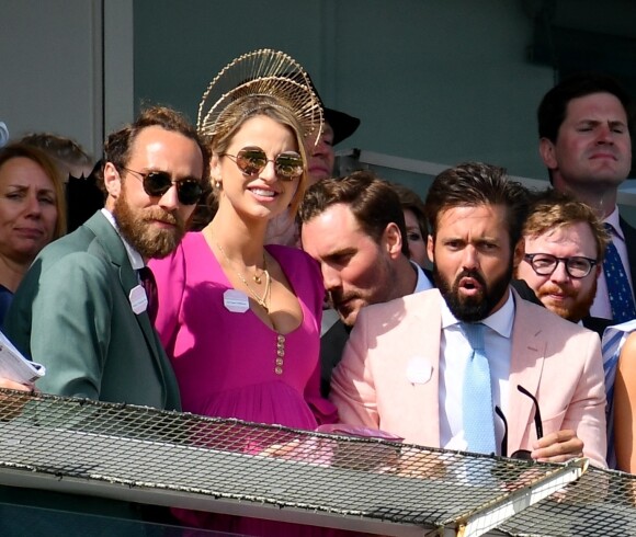 James Middleton, Spencer Matthews et sa compagne Vogue Williams - Les célébrités lors du Derby Investec d'Epsom le 1er juin 2018