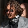 Johnny Depp la sortie de la cour royal de justice à Londres, pour le procès en diffamation contre le magazine The Sun Newspaper, le 28 juillet 2020.