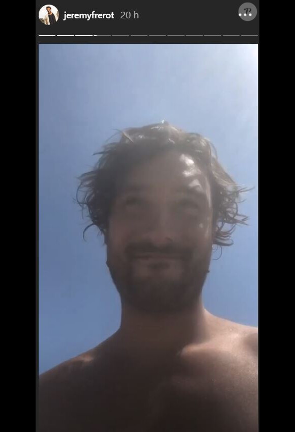 Jérémy Fréro partage sa journée à la plage avec Laure Manaudou, Lou et des amis, le 30 juillet 2020, en story Instagram