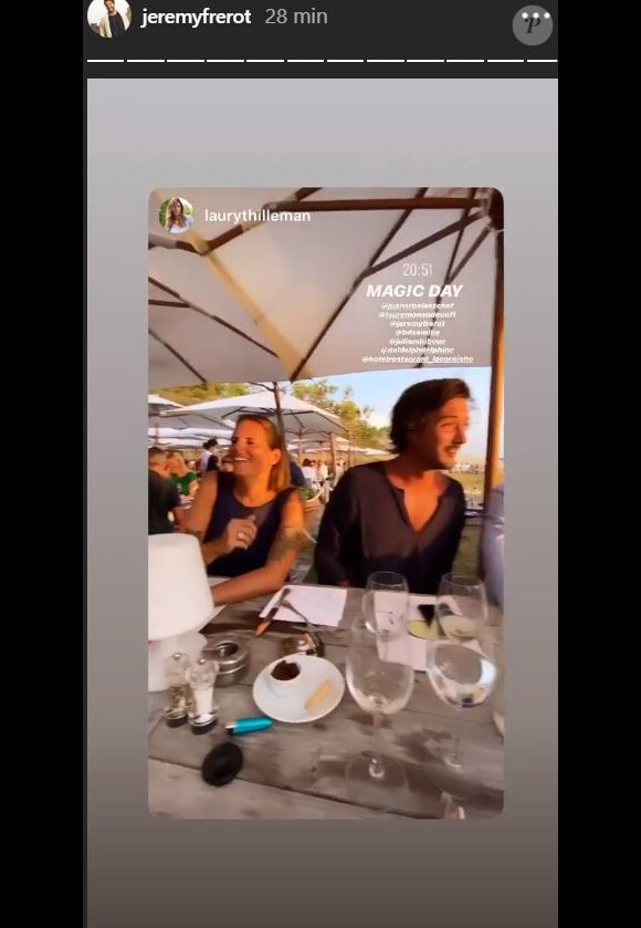 Jérémy Fréro partage sa journée à la plage avec Laure Manaudou, Lou et des amis, le 30 juillet 2020, en story Instagram