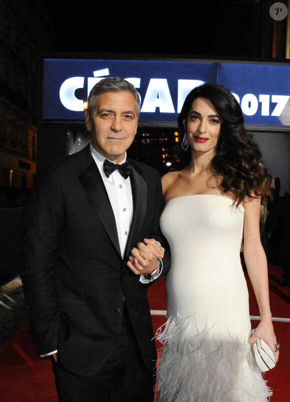 Exclusif - Amal Alamuddin-Clooney et son mari George- Arrivées à la 42ème cérémonie des Cesar à la salle Pleyel à Paris, le 24 février 2017.