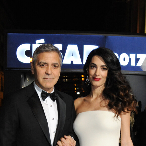 Exclusif - Amal Alamuddin-Clooney et son mari George- Arrivées à la 42ème cérémonie des Cesar à la salle Pleyel à Paris, le 24 février 2017.