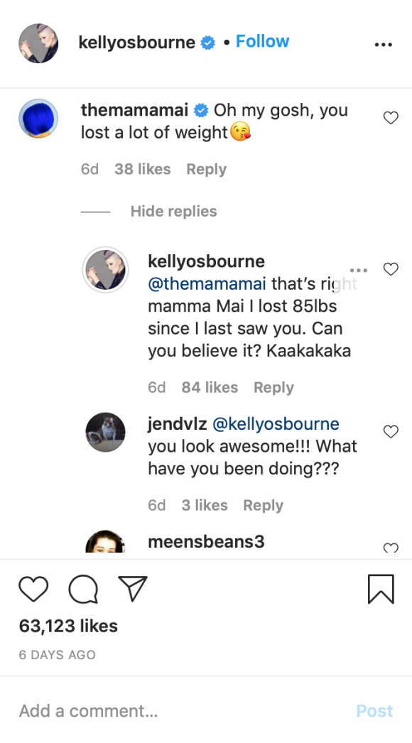 Kelly Osbourne révèle à son amie Mama Mai qu'elle a perdu près de 40 kilos. Août 2020.