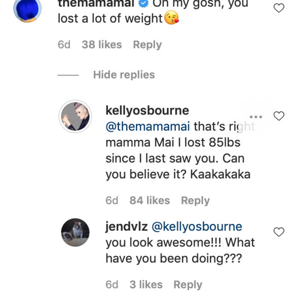 Kelly Osbourne révèle à son amie Mama Mai qu'elle a perdu près de 40 kilos. Août 2020.