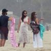 Exclusif - Lea Michele enceinte passe la journée avec son mari Zandy Reich et sa mère Edith sur la plage à Santa Monica, Los Angeles, le 4 août 2020. The ImageDirect / Bestimage