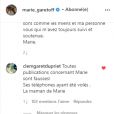 La mère de Marie Garet s'exprime en commentaires sur Instagram.