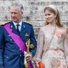Le roi Philippe de Belgique, la reine Mathilde de Belgique et la princesse Elisabeth de Belgique - La famille royale de Belgique lors de la cérémonie du Te Deum à Bruxelles à l'occasion de la Fête Nationale belge. Le 21 juillet 2020