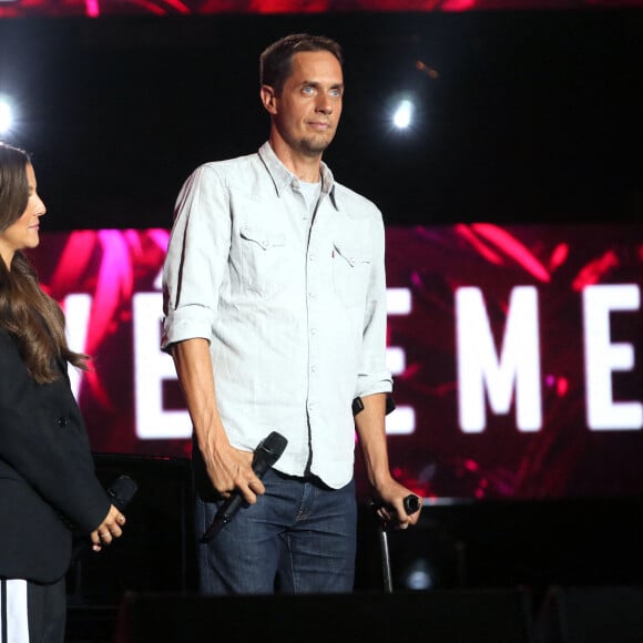 Exclusif - Camille Lellouche et Grand Corps Malade (Fabien Marsaud) sur scène lors du Festival des Festivals de Rock en Seine au parc de Saint-Cloud le 27 août 2020. Un spectacle diffusé en live sur France 2. © Tiziano Da Silva / Veeren Ramsamy / Bestimage 