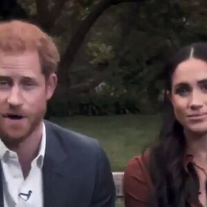 Le prince Harry, duc de Sussex, et Meghan Markle, duchesse de Sussex en pleine interview pour TIME 100 television ABC, le 23 septembre 2020