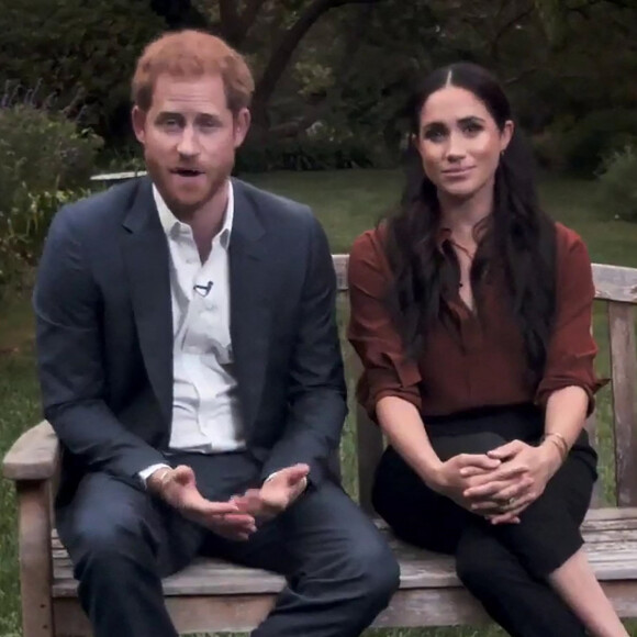 Le prince Harry, duc de Sussex, et Meghan Markle, duchesse de Sussex en pleine interview pour TIME 100 television ABC, le 23 septembre 2020