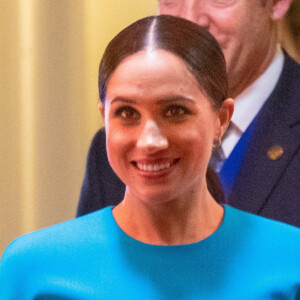 Le prince Harry, duc de Sussex, et Meghan Markle, duchesse de Sussex à la sortie de la cérémonie des Endeavour Fund Awards au Mansion House à Londres, Royaume Uni, le 5 mars 2020.