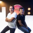 Exclusif - Les Chevaliers du Fiel (Éric Carrière et Francis Ginibre) - Backstage de l'enregistrement de l'émission "Les comiques préférés des français" au Dôme des Sports, qui sera diffusée le 10 octobre sur France 2. © Pierre Perusseau / Bestimage