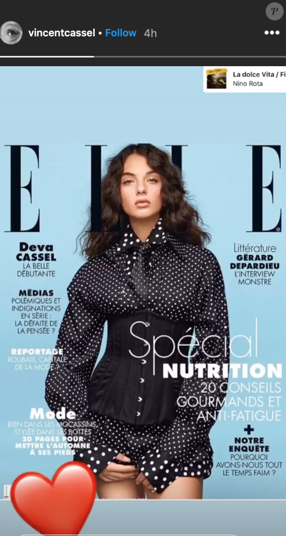 Vincent Cassel approuve la couverture du nouveau numéro du magazine Elle, avec sa fille Deva Cassel.