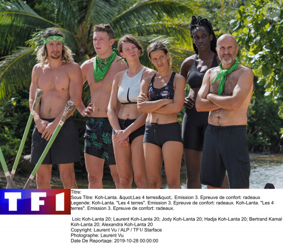 L'équipe de l'Est (Bertrand-Kamal, Loïc, Laurent, Hadja, Alexandra et Joaquina) dans "Koh-Lanta, Les 4 Terres" sur TF1 en 2020.