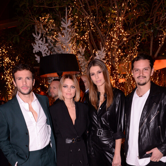 Exclusif - Hugo Philip et sa compagne Caroline Receveur, Laury Thilleman (Miss France 2011) et son fiancé Juan Arbelaez - Soirée de lancement du nouveau parfum Boss "The scent absolute" à l'hôtel Mandarin Oriental à Paris le 13 novembre 2019. © Rachid Bellak/Bestimage 