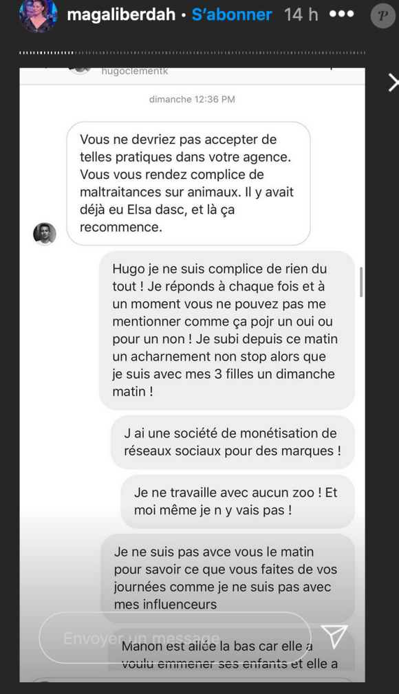 Magali Berdah s'exprime sur la polémique du zoo qui touche ses influenceurs Manon Marsault et Julien Tanti et dévoile ses échanges avec Hugo Clément - Instagram, 27 octobre 2020