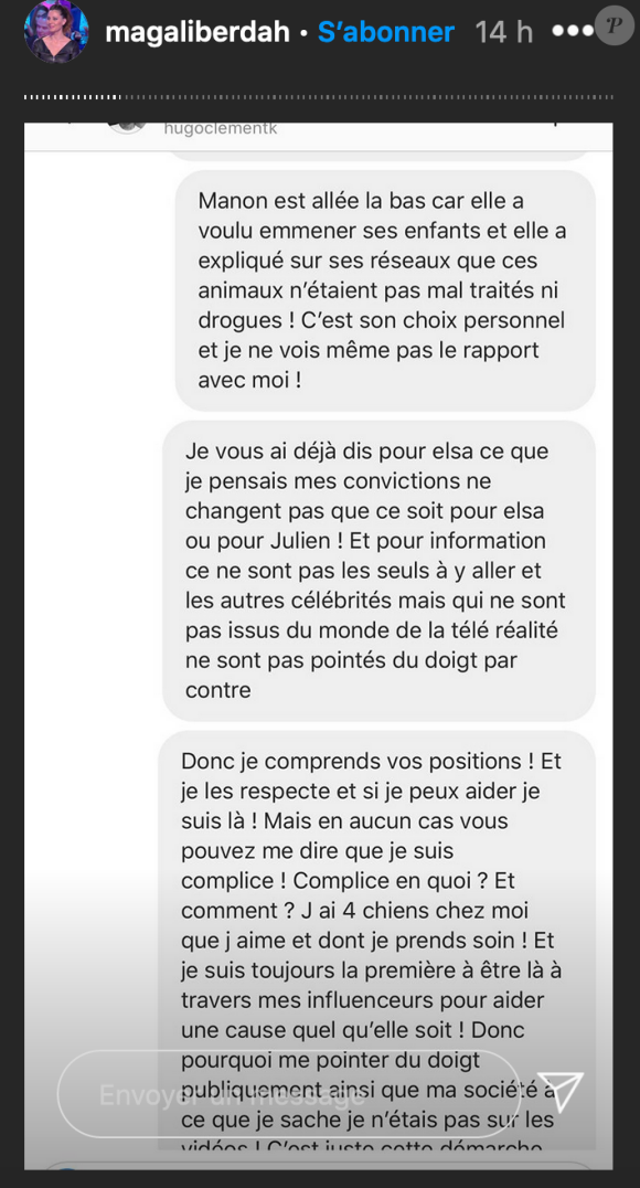 Magali Berdah s'exprime sur la polémique du zoo qui touche ses influenceurs Manon Marsault et Julien Tanti et dévoile ses échanges avec Hugo Clément - Instagram, 27 octobre 2020