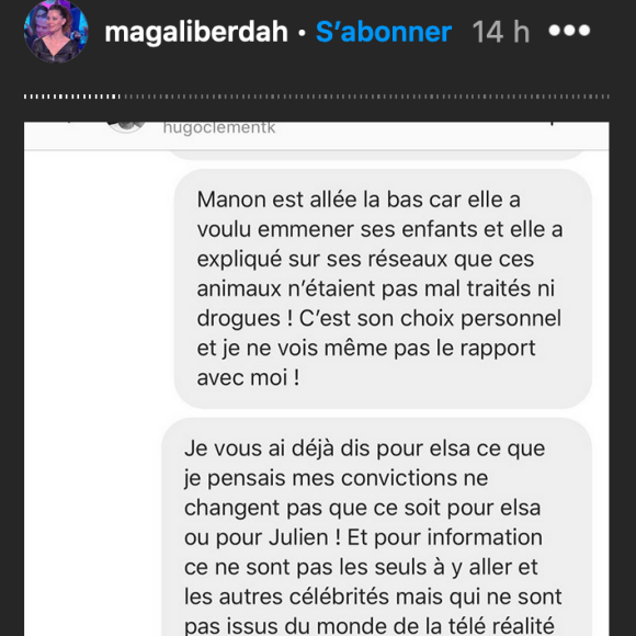 Magali Berdah s'exprime sur la polémique du zoo qui touche ses influenceurs Manon Marsault et Julien Tanti et dévoile ses échanges avec Hugo Clément - Instagram, 27 octobre 2020