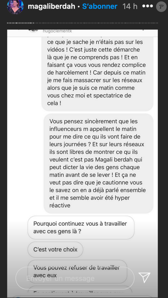 Magali Berdah s'exprime sur la polémique du zoo qui touche ses influenceurs Manon Marsault et Julien Tanti et dévoile ses échanges avec Hugo Clément - Instagram, 27 octobre 2020