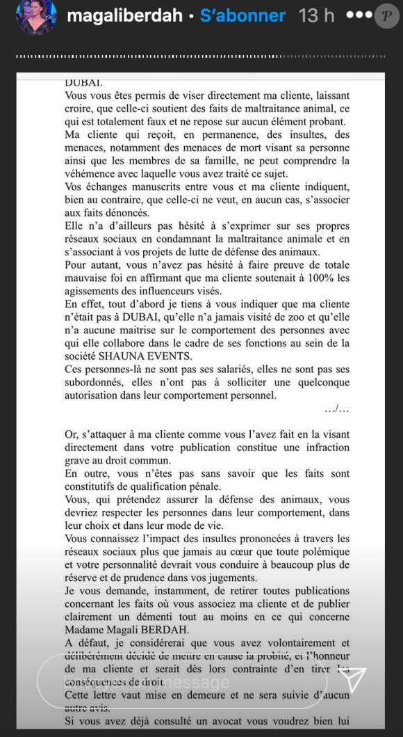 Magali Berdah s'exprime sur la polémique du zoo qui touche ses influenceurs Manon Marsault et Julien Tanti et dévoile ses échanges avec Hugo Clément - Instagram, 27 octobre 2020