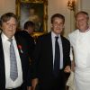 Exclusif - Charles Talar, Nicolas Sakozy et le chef du Bristol Eric Frechon - L'ancien président Nicolas Sarkozy remet les insignes de Chevalier dans l'ordre national de la légion d'honneur au producteur Charles Talar à l'hôtel Bristol à Paris le 24 avril 2017. © Patrick Carpentier / Bestimage