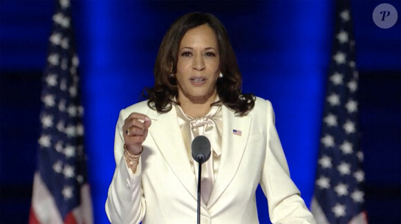 Kamala Harris, vice-présidente élue des États-Unis prend la parole après la victoire de Joe Biden, élu 46e président de la nation, le samedi 7 novembre 2020. Discours après sa victoire, à Wilmington dans le Delaware.