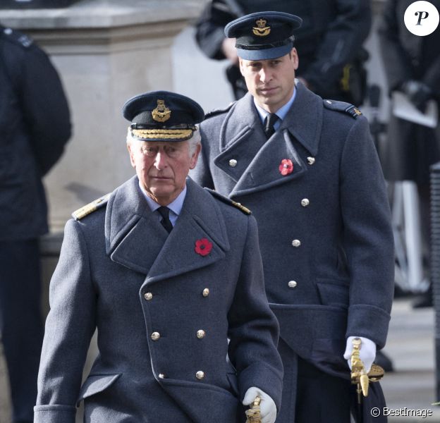Le prince Charles, prince de Galles, le prince William, duc de Cambridge lors de la cérémonie de la journée du souvenir (Remembrance Day) à Londres.