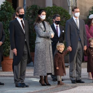 Andrea Casiraghi, Tatiana Casiraghi (Tatiana Santa Domingo), Stefano Ercole Carlo Casiraghi, Pierre Casiraghi, Francesco Carlo Albert Casiraghi, Camille Gottlieb, Beatrice Borromeo - La famille princière assiste à une cérémonie de remise de médaille dans la cours du Palais de Monaco lors de la Fête Nationale 2020 de la principauté de Monaco le 19 novembre 2020. © David Nivière / Pool / Bestimage 