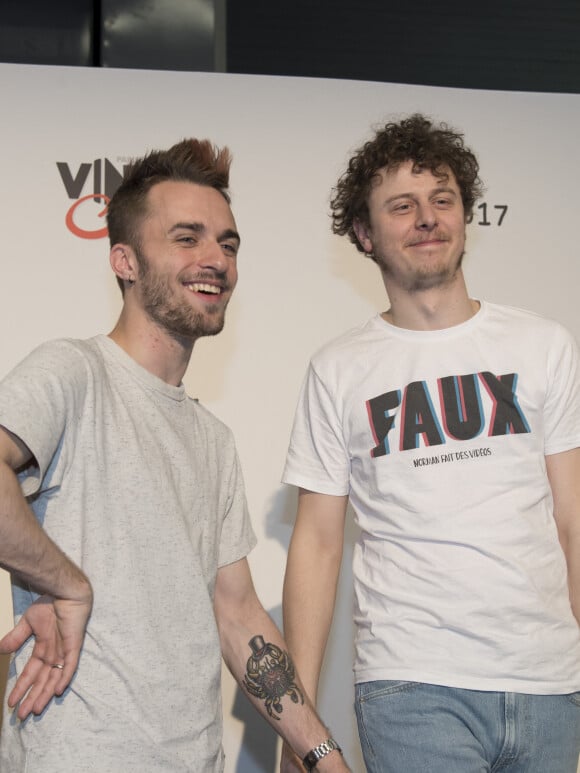 Exclusif - Squeezie et Norman Thavaud - Vidéo City Paris 2017 au parc des expositions de la porte de Versailles à Paris, le 9 avril 2017. Plusieurs milliers d'ados ont fait la queue pour approcher leurs idoles au salon des youtubeurs. © Pierre Perusseau/Bestimage