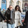 George Clooney et sa femme Amal Alamuddin (enceinte) arrivent au Ritz à Paris. Le 25 février 2017