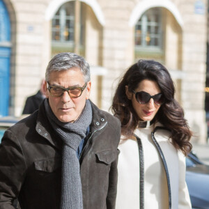 George Clooney et sa femme Amal Alamuddin (enceinte) arrivent au Ritz à Paris. Le 25 février 2017