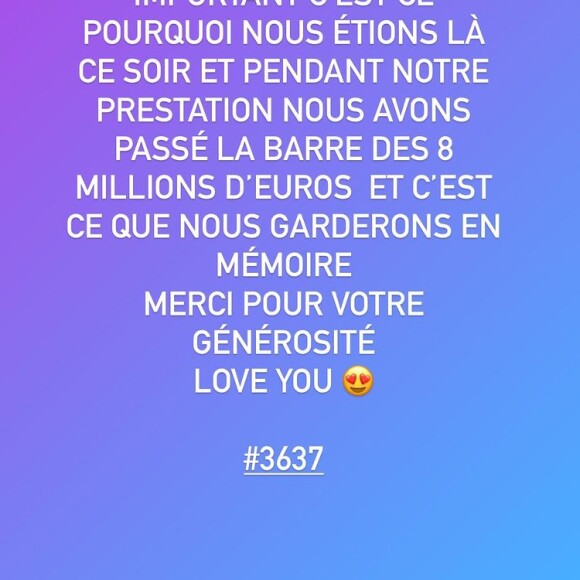 Amel Bent s'explique après sa prestation ratée sur le "Téléthon 2020" sur Instagram.