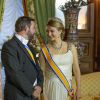 Le prince Guillaume, grand-duc héritier de Luxembour et la comtesse Stéphanie de Lannoy, grande-duchesse héritière de Luxembourg - Dîner de gala offert par LL.AA.RR. le Grand-Duc et la Grande- Duchesse en l'honneur de LL.MM. le Roi et la Reine des Pays- Bas, en présence de LL.AA.RR. le Grand-Duc Héritier et la Grande-Duchesse Héritière à Luxembourg le 23 mai 2018.