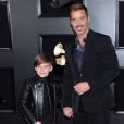 Naissance - Ricky Martin est papa pour la quatrième fois d'un petit garçon prénommé Renn - Ricky Martin et un de ses jumeaux Matteo Martin ou Valentino Martin - Les célébrités arrivent à la 61ème soirée annuelle des GRAMMY Awards à Los Angeles, le 10 février 2019   