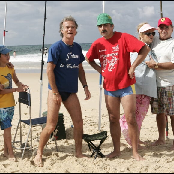 Mathilde Seigner, Franck Dubosc, Antoine Duléry, Mylène Demongeot et Claude Brasseur - Tournage du film "Camping au Pyla.